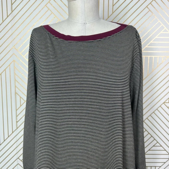 Alembika Tunic Top Blouse 3/4 Sleeve Striped Pullover Black Tan Size 2 US 8‎ 10 - Picture 3 of 12